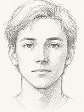 Add-on 01, Faces & Portraits: a pencil study of a face, drawn from the front
